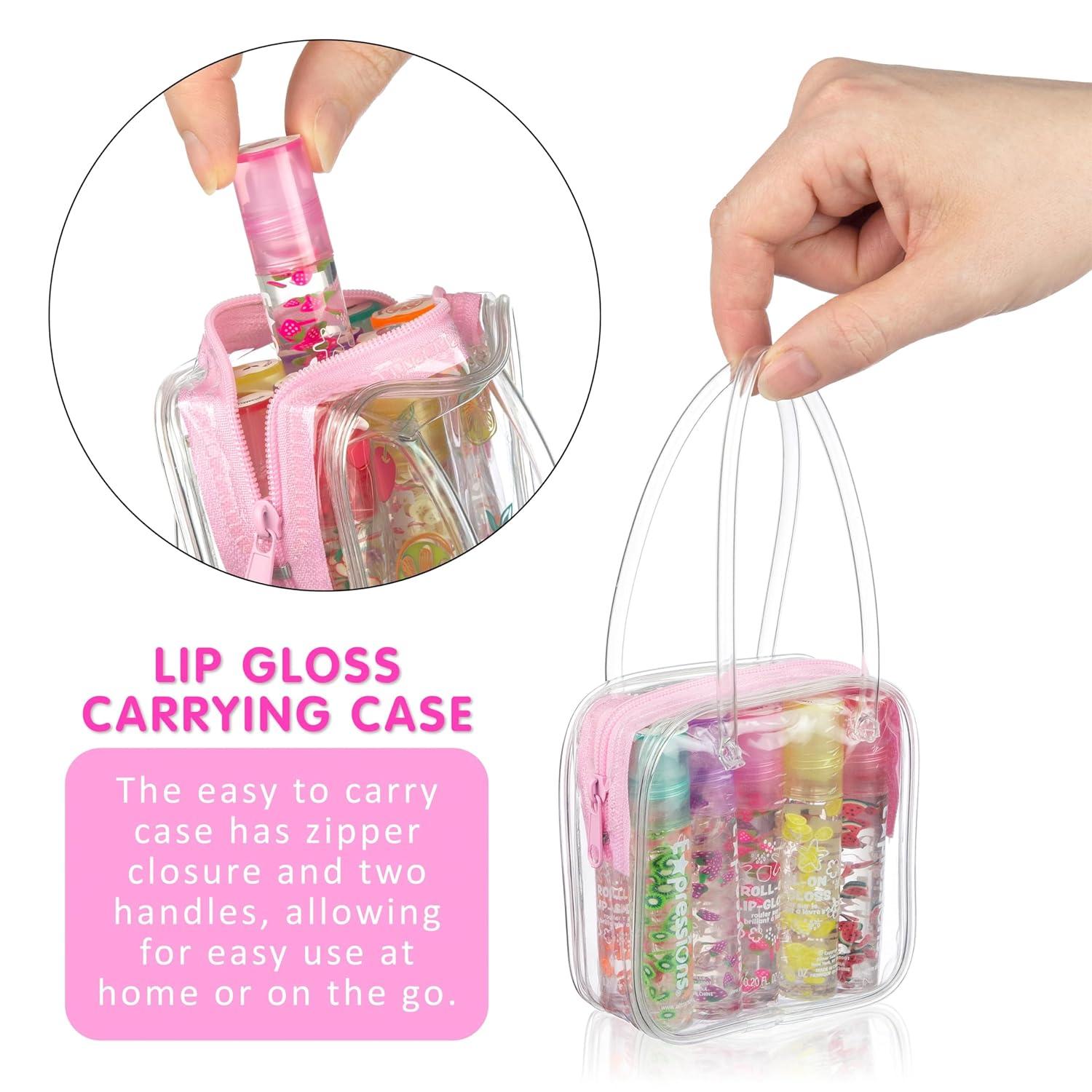 image:imageEXPRESSIONS 10pc Roll On Lip Gloss Set with Carrying Case 10Pack Glossy Lip Makeup Assorted Fruity Flavors Non Toxic Kid Friendly Party Gift Best Friends