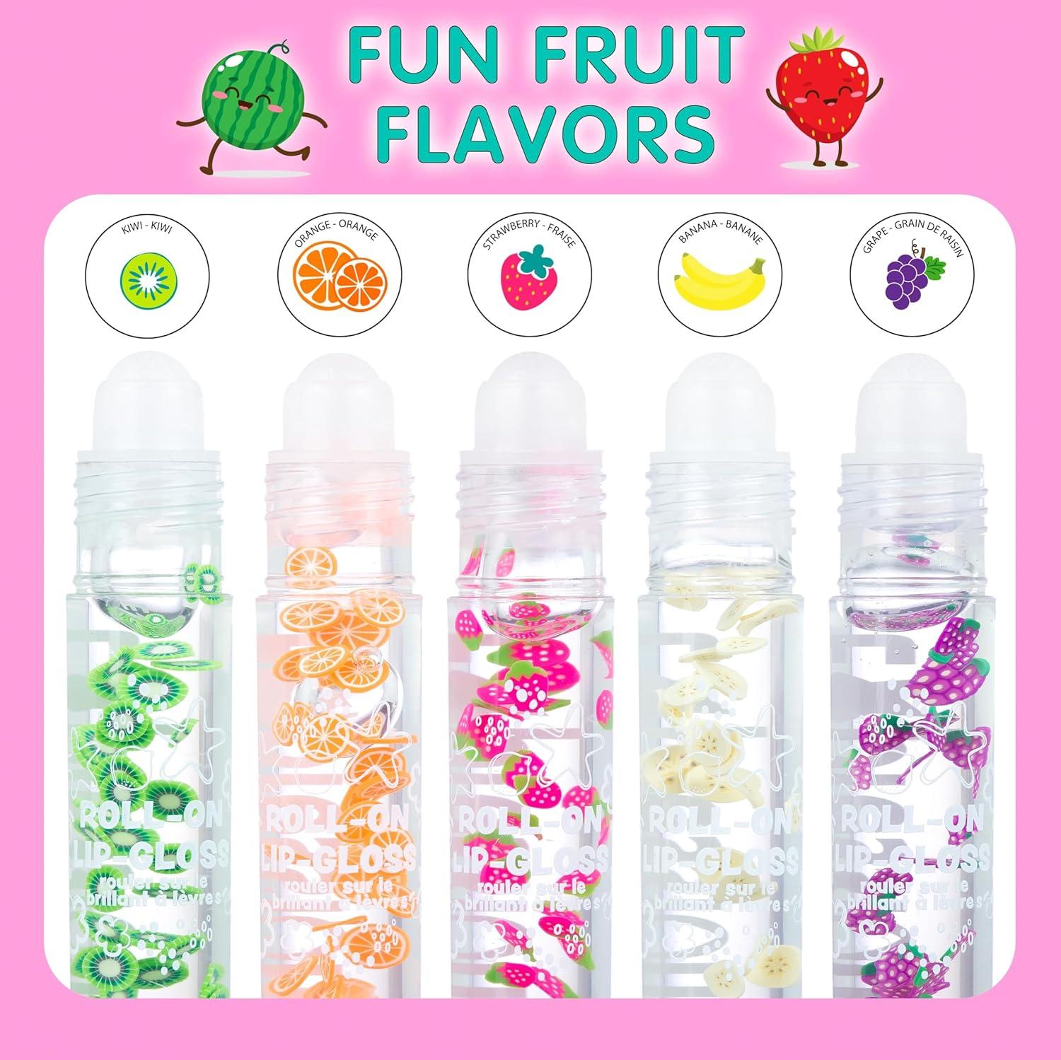 image:imageEXPRESSIONS 10pc Roll On Lip Gloss Set with Carrying Case 10Pack Glossy Lip Makeup Assorted Fruity Flavors Non Toxic Kid Friendly Party Gift Best Friends