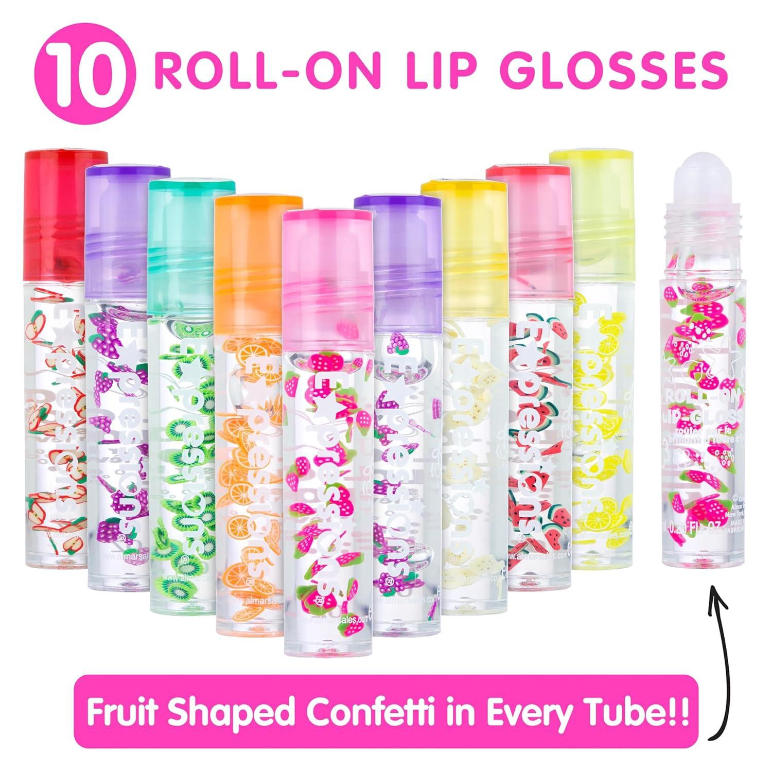 image:imageEXPRESSIONS 10pc Roll On Lip Gloss Set with Carrying Case 10Pack Glossy Lip Makeup Assorted Fruity Flavors Non Toxic Kid Friendly Party Gift Best Friends