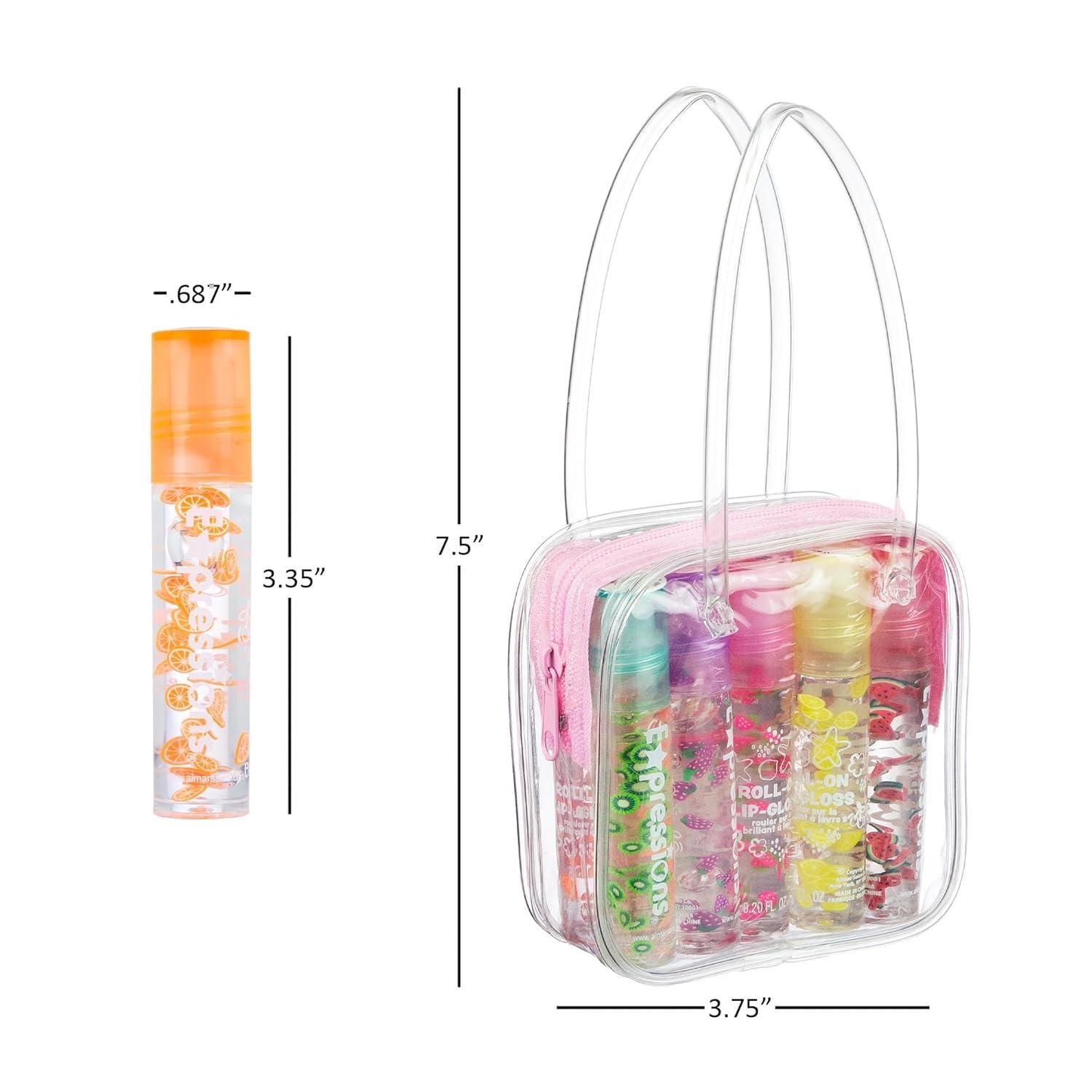 image:imageEXPRESSIONS 10pc Roll On Lip Gloss Set with Carrying Case 10Pack Glossy Lip Makeup Assorted Fruity Flavors Non Toxic Kid Friendly Party Gift Best Friends