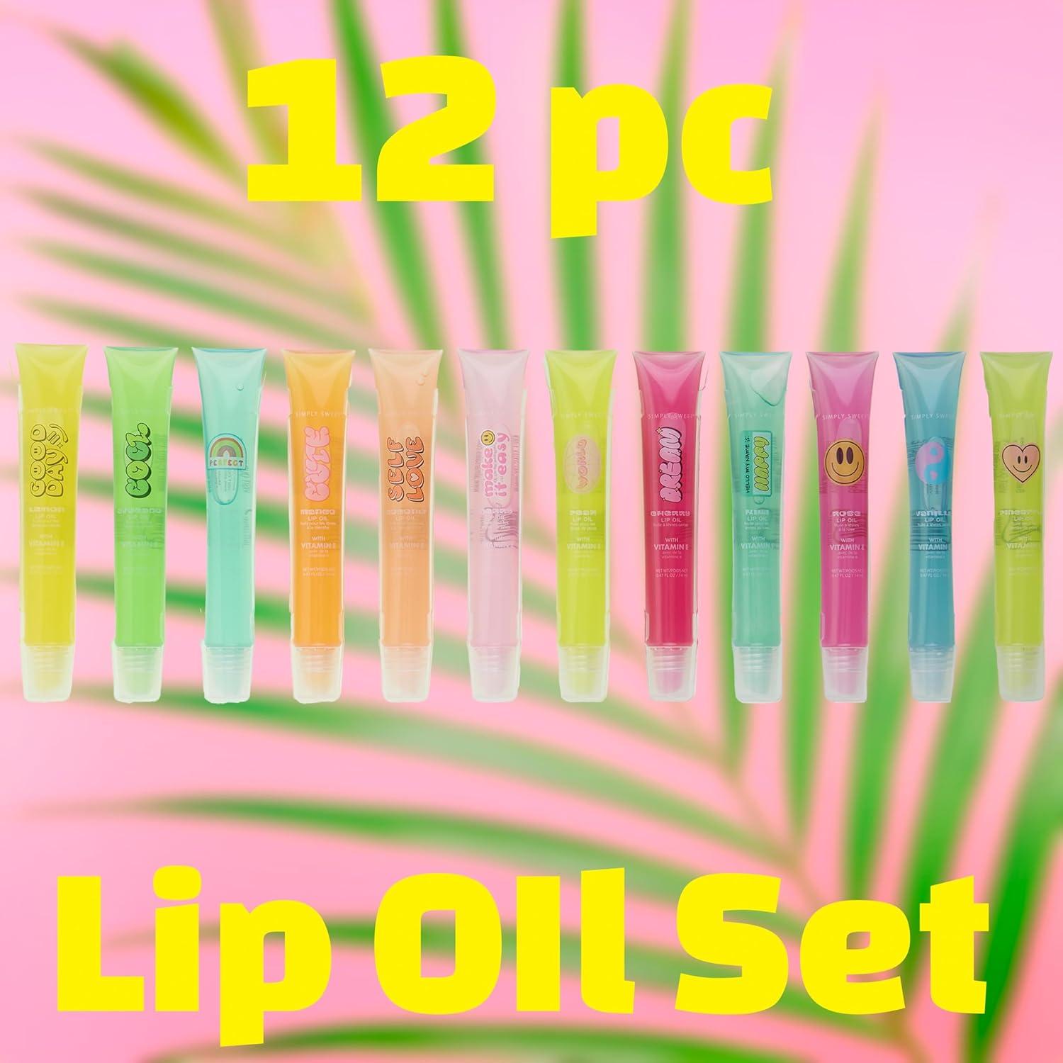 image:imageEXPRESSIONS 12pc Lip Oil Set Hydrating Lip Care with Vitamin E Fruit Flavored Lip Gloss For Girls Safe and NonToxic Lip Gloss Gift Set For Girls