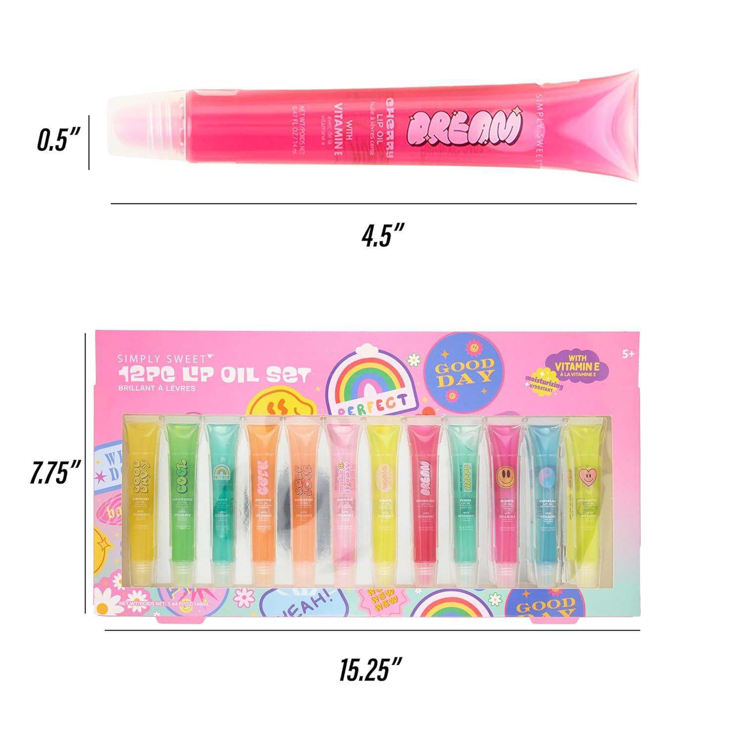 image:imageEXPRESSIONS 12pc Lip Oil Set Hydrating Lip Care with Vitamin E Fruit Flavored Lip Gloss For Girls Safe and NonToxic Lip Gloss Gift Set For Girls