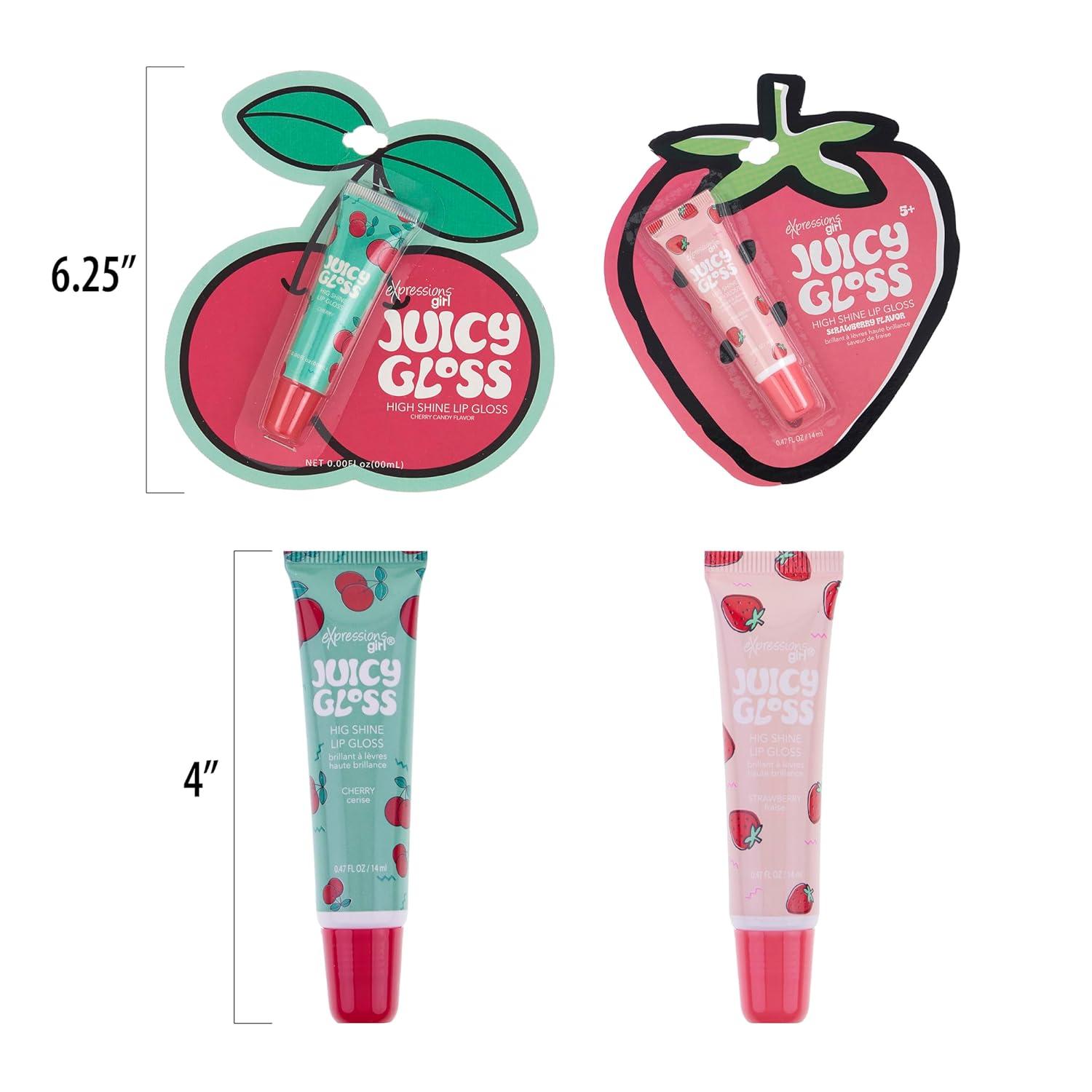 image:imageEXPRESSIONS 2pc Juicy Gloss Set High Shine Fruit Flavored Lip Gloss For Girls Safe and NonToxic Lip Gloss Gift Set For Girls Strawberry amp Cherry
