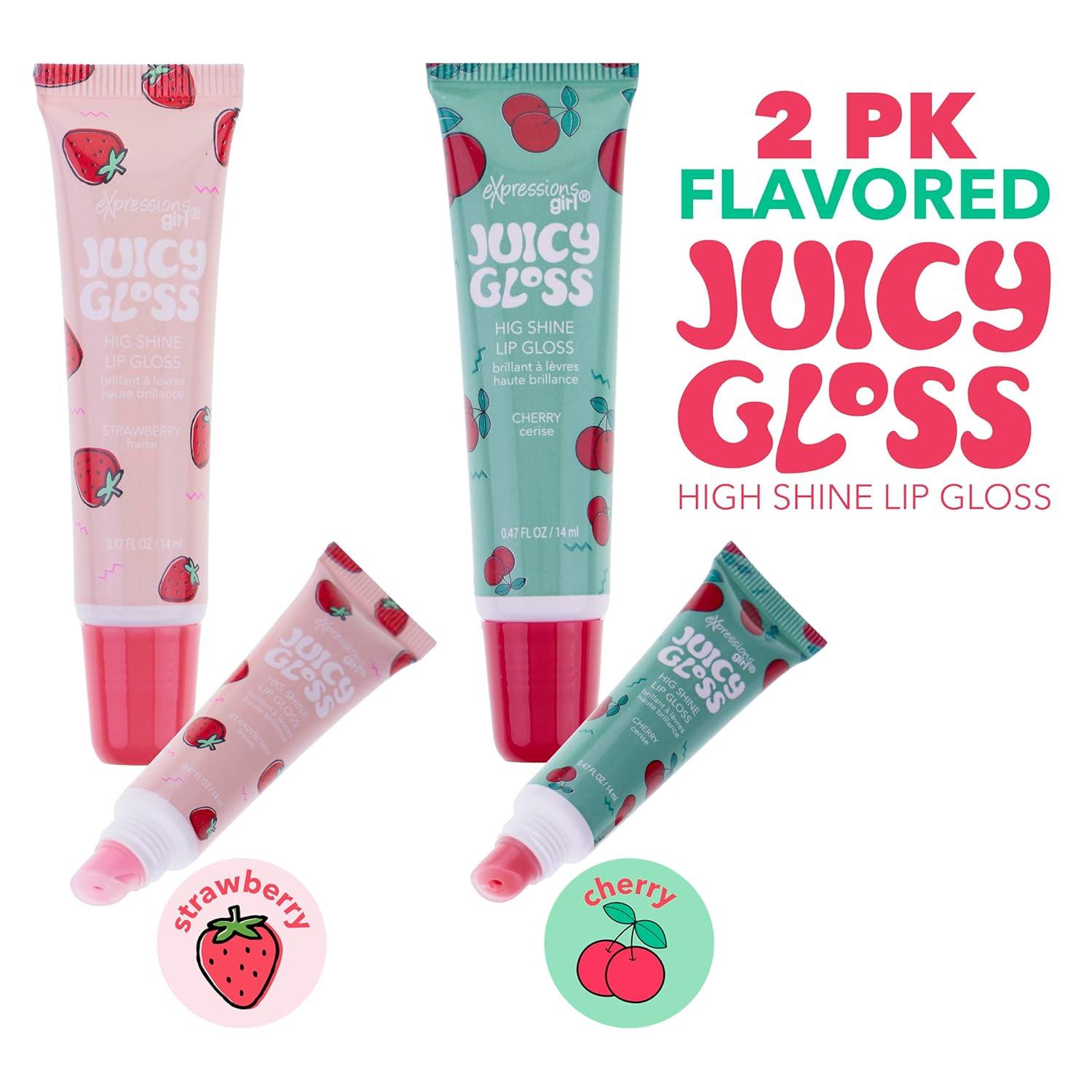 image:imageEXPRESSIONS 2pc Juicy Gloss Set High Shine Fruit Flavored Lip Gloss For Girls Safe and NonToxic Lip Gloss Gift Set For Girls Strawberry amp Cherry
