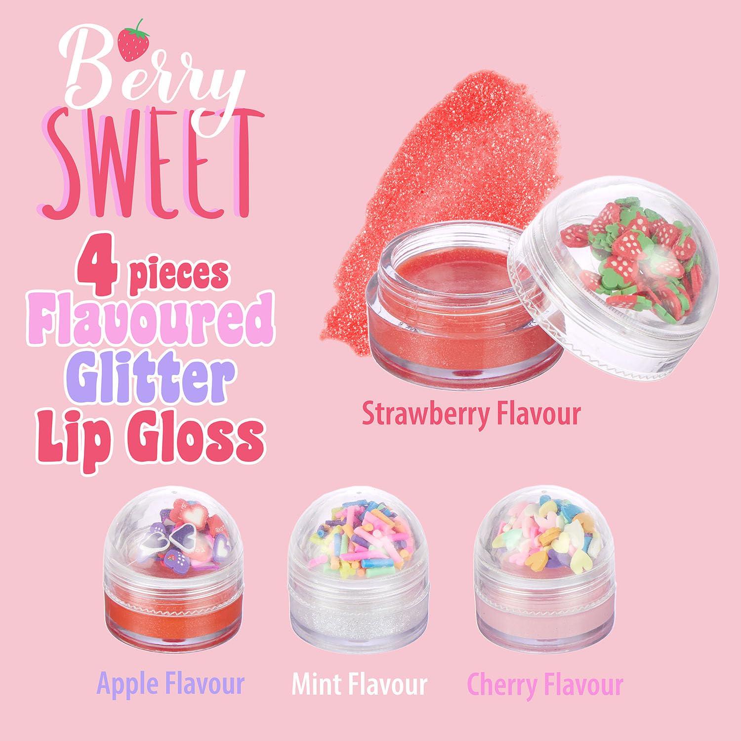 image:imageEXPRESSIONS 4pc Lip Gloss with Confetti Top Berry Sweet Fruity Flavored Lip Gloss For Girls Safe and NonToxic Confetti Lip Gloss Gift Set For Girls