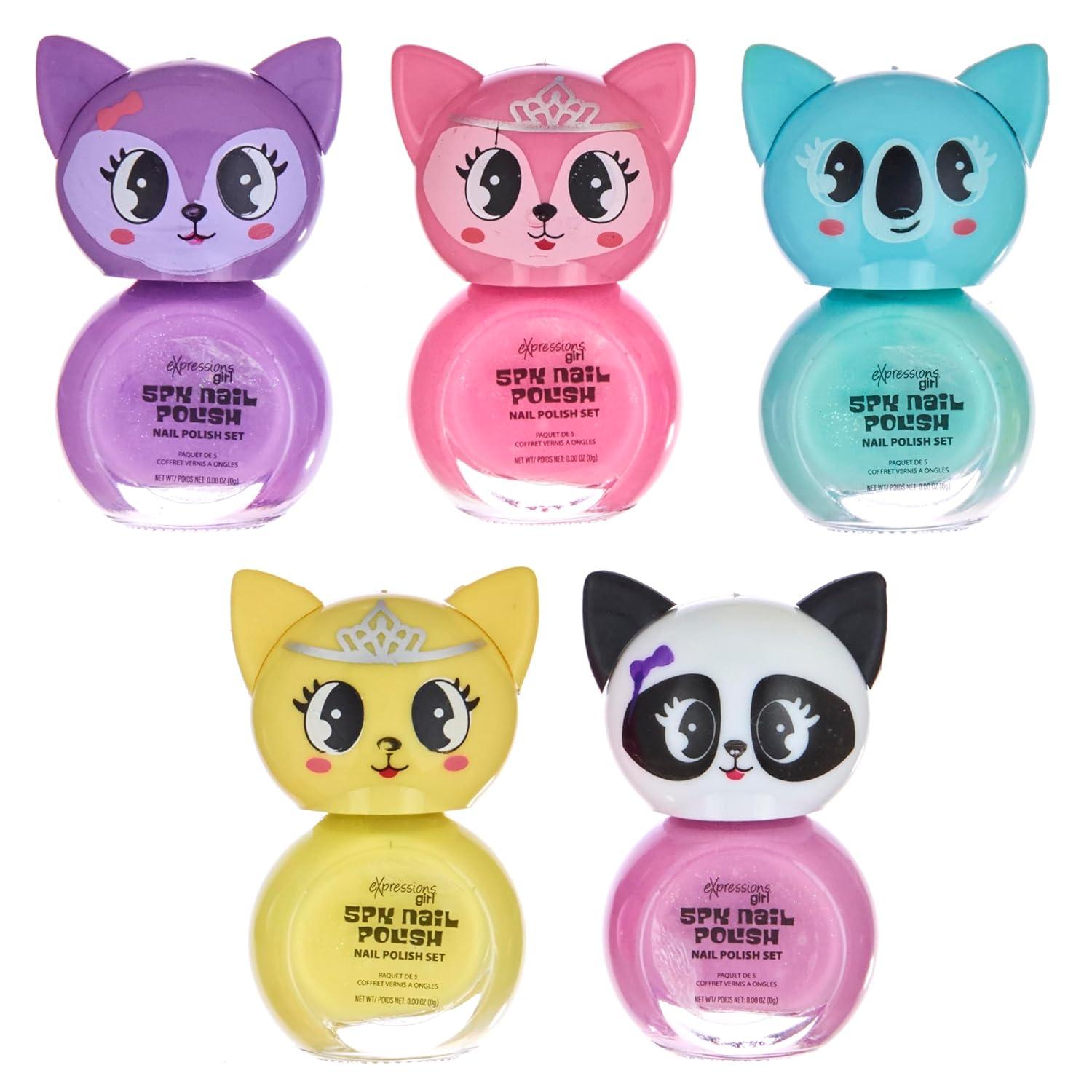 image:imageEXPRESSIONS 5pc Critter Character Nail Polish Set for Girls Water Based Colorful Novelty Nail Polishes Safe and Non Toxic Manicure Set amp Pedicure Kit