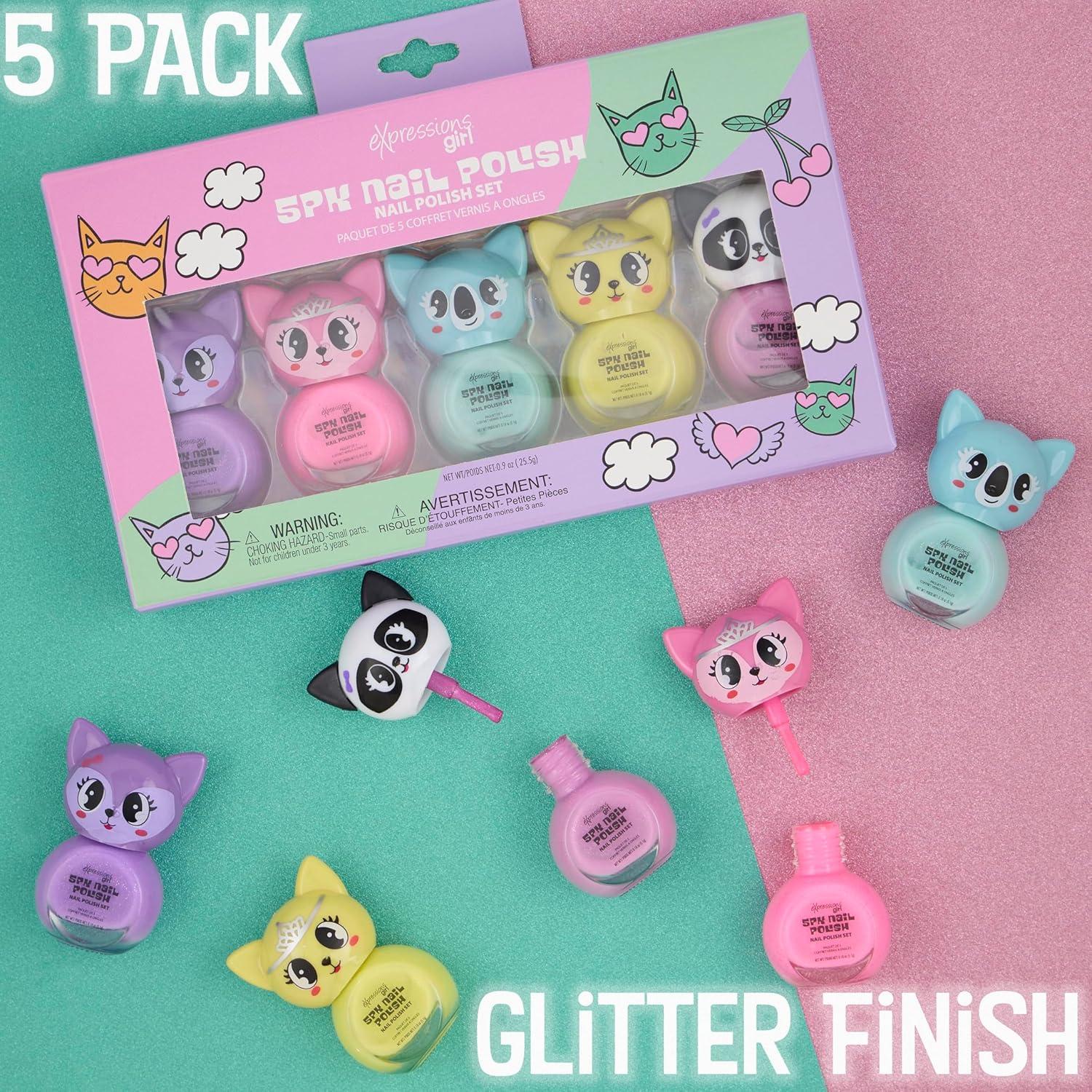 image:imageEXPRESSIONS 5pc Critter Character Nail Polish Set for Girls Water Based Colorful Novelty Nail Polishes Safe and Non Toxic Manicure Set amp Pedicure Kit