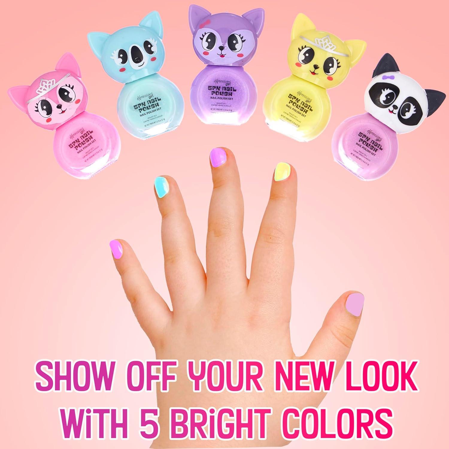 image:imageEXPRESSIONS 5pc Critter Character Nail Polish Set for Girls Water Based Colorful Novelty Nail Polishes Safe and Non Toxic Manicure Set amp Pedicure Kit