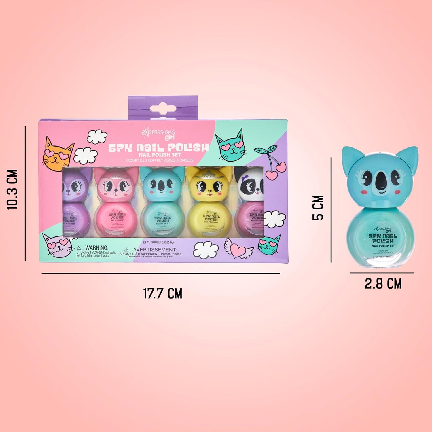 image:imageEXPRESSIONS 5pc Critter Character Nail Polish Set for Girls Water Based Colorful Novelty Nail Polishes Safe and Non Toxic Manicure Set amp Pedicure Kit