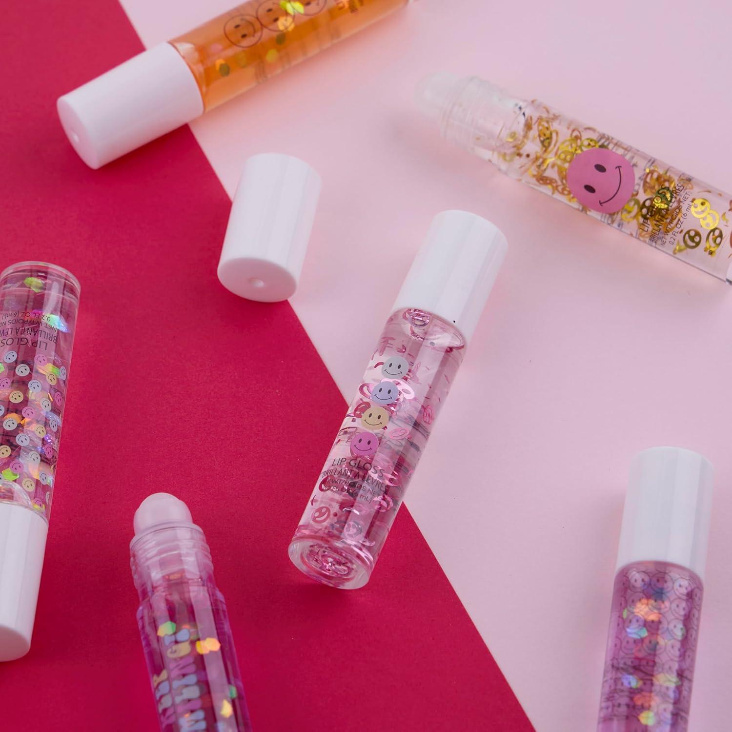 image:imageEXPRESSIONS 6pc Lip Gloss Set High Shine Confetti Lip Gloss Tubes wRollerball Applicator Tips Hydrating Roll On Lip Gloss Safe and NonToxic Lip Gloss Gift Set For Girls KEEP SMILING