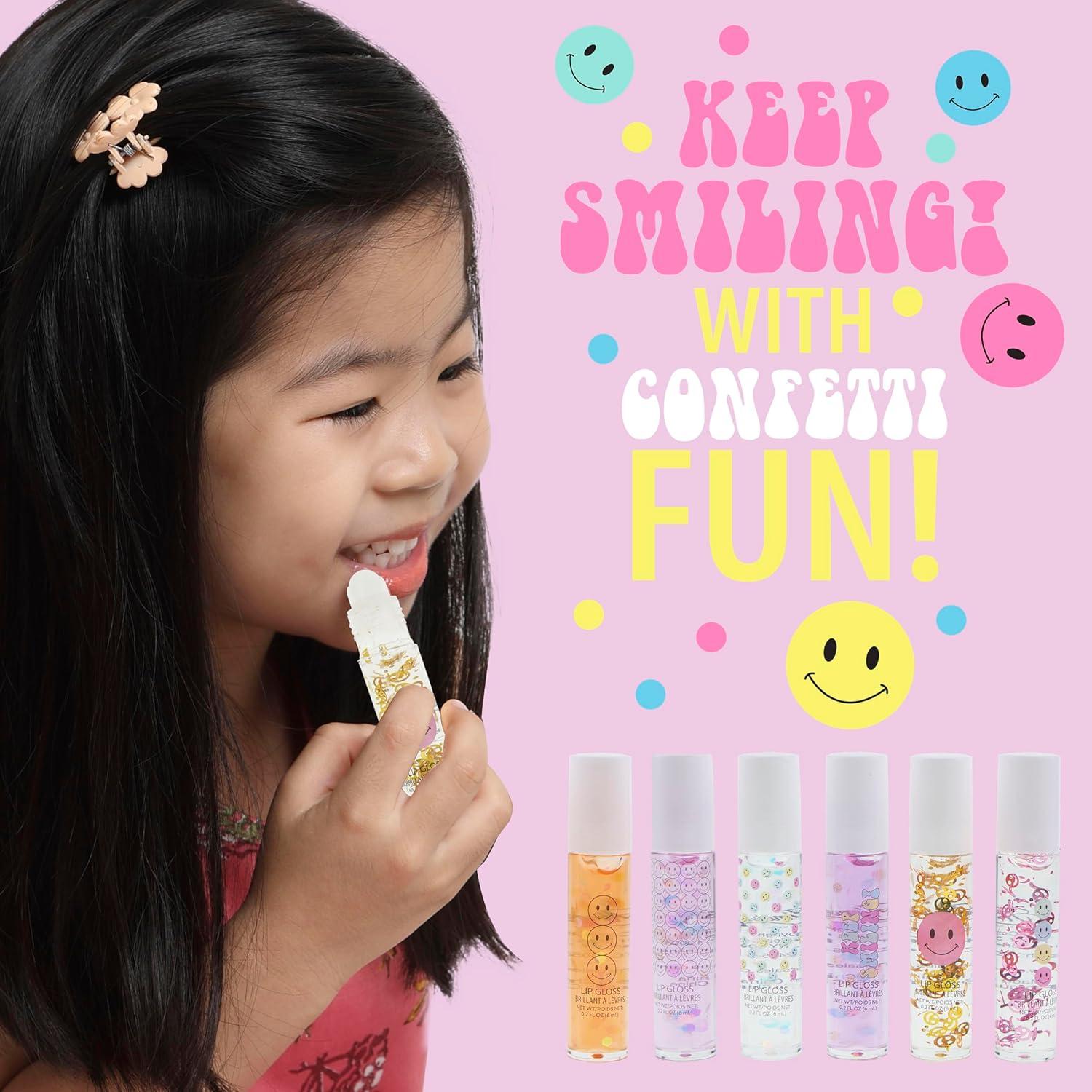 image:imageEXPRESSIONS 6pc Lip Gloss Set High Shine Confetti Lip Gloss Tubes wRollerball Applicator Tips Hydrating Roll On Lip Gloss Safe and NonToxic Lip Gloss Gift Set For Girls KEEP SMILING