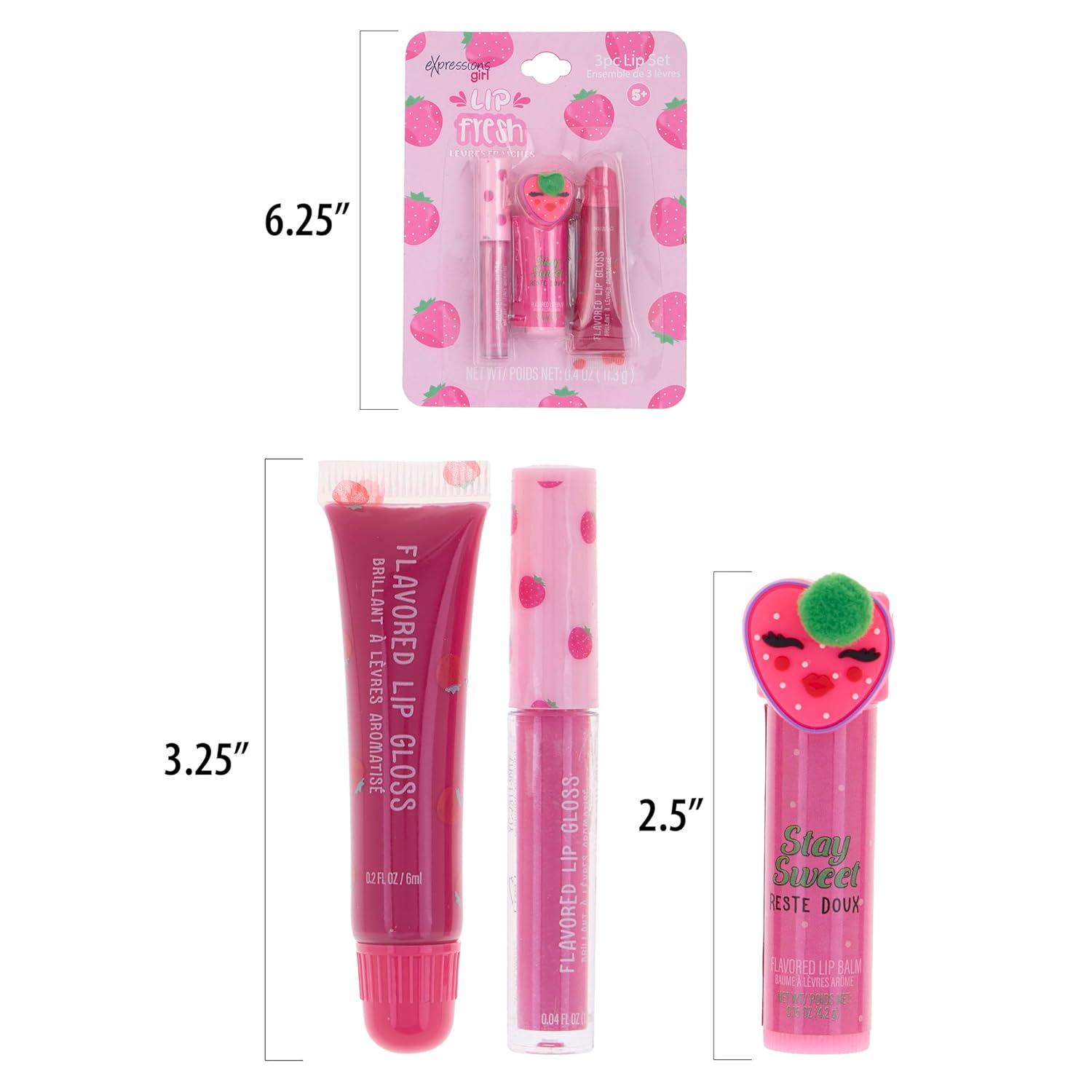 image:imageEXPRESSIONS 6pc Lip Set Strawberry Fruit Flavored Lip Gloss amp Lip Balm Kit Safe NonToxic Birthday Present Young Daughter Sensitive Skin Hydrate Shine Best Value Today Must Buy