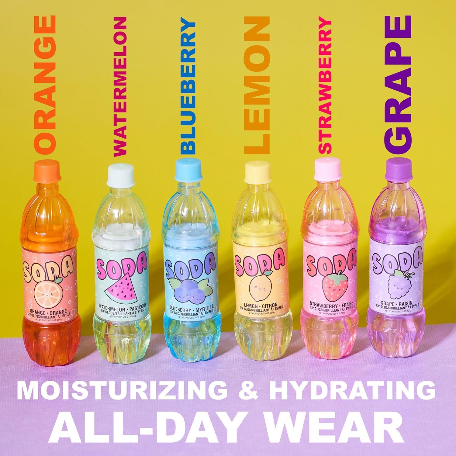 image:imageEXPRESSIONS 6pc Soda Pop Lip Gloss Collection Fruit Flavored NonToxic Soda Bottle Lip Gloss Set Teen Girls Party Favors