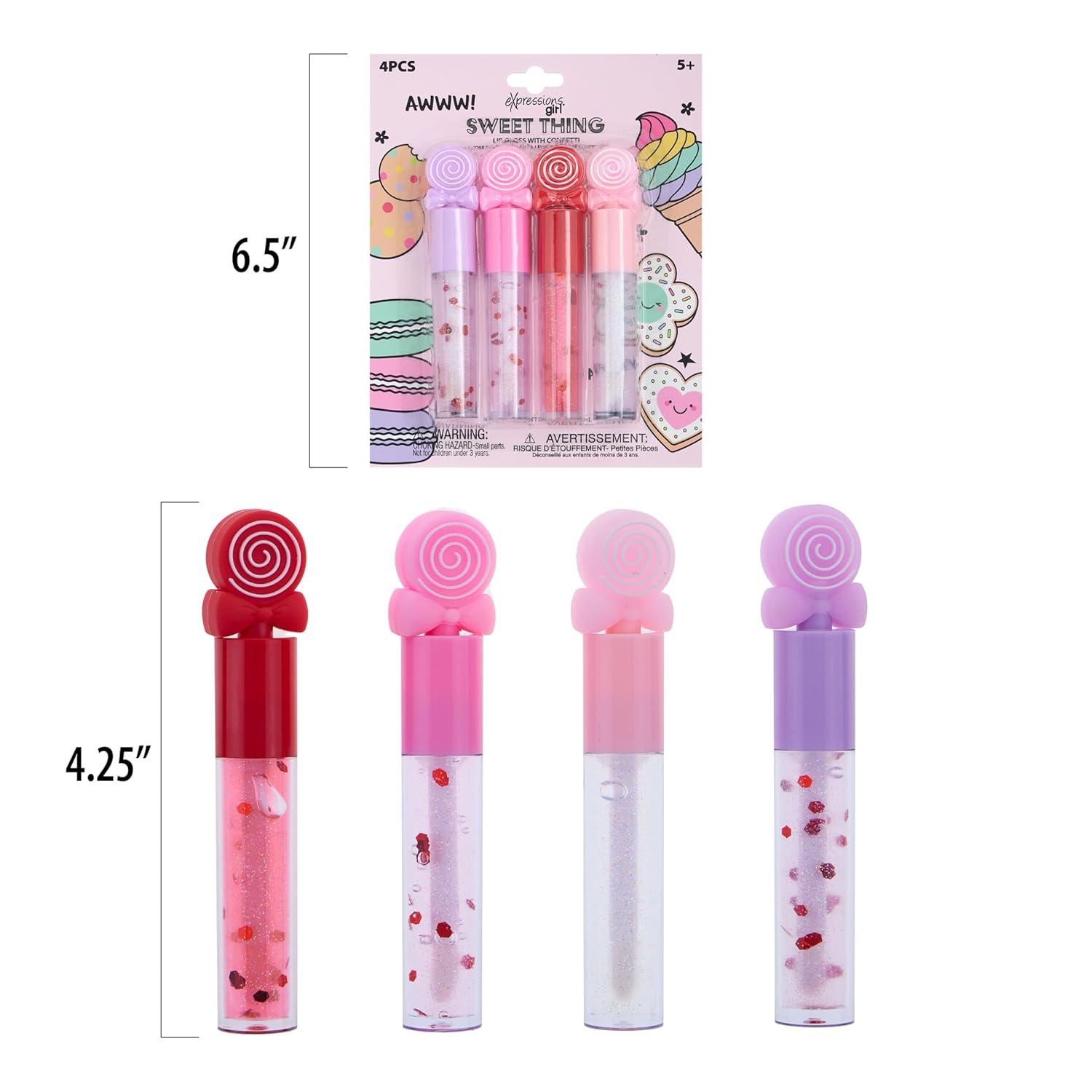image:imageEXPRESSIONS 8pc Lip Gloss Set Sweet Thing Collection Confetti Candy Shaped Toppers Safe NonToxic Girls Gift Kids Makeup Favor