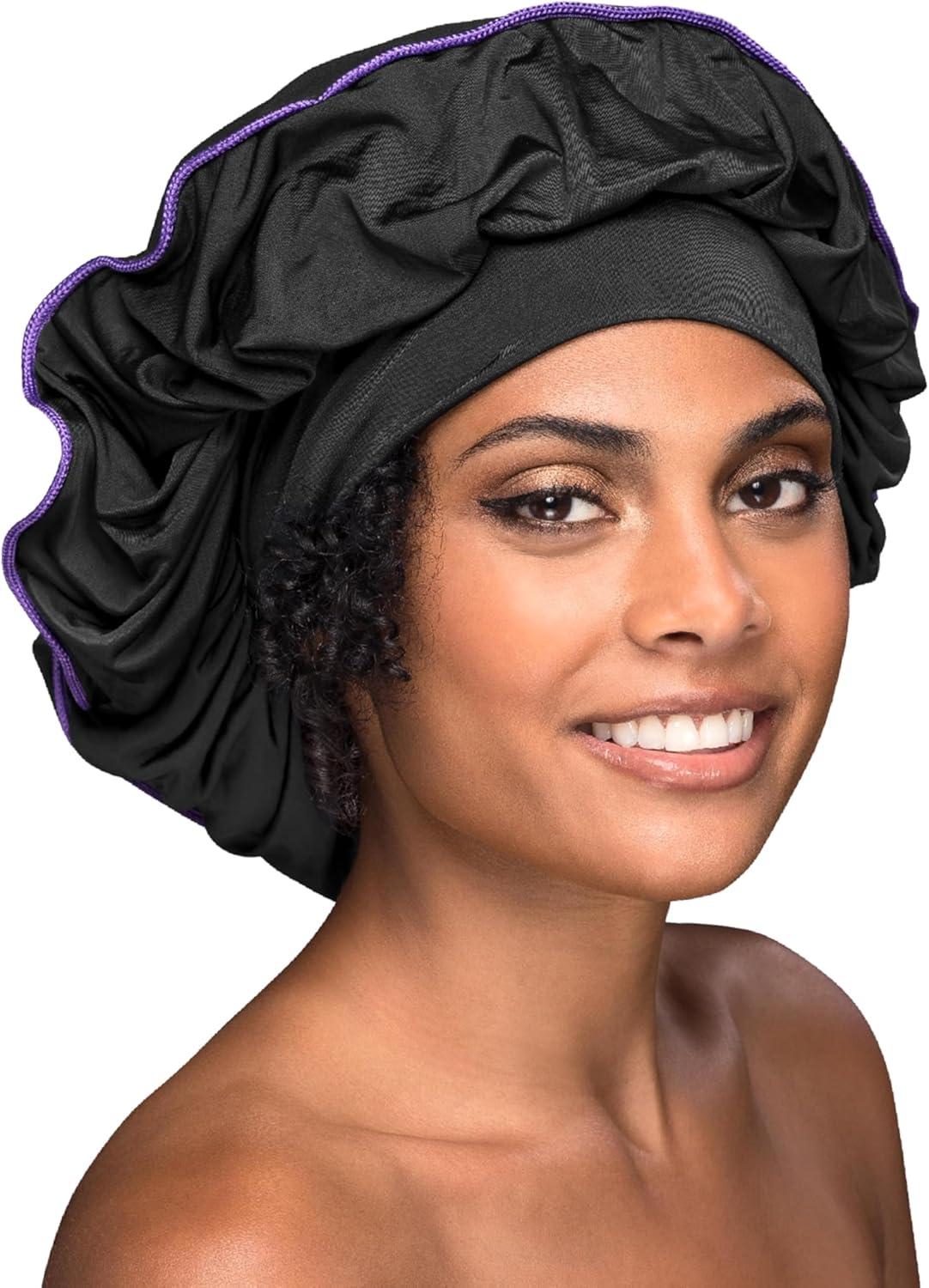 image:imageEdge CAPP Double Lined Ribbed Sleeping Cap wExtra Wide Band Black