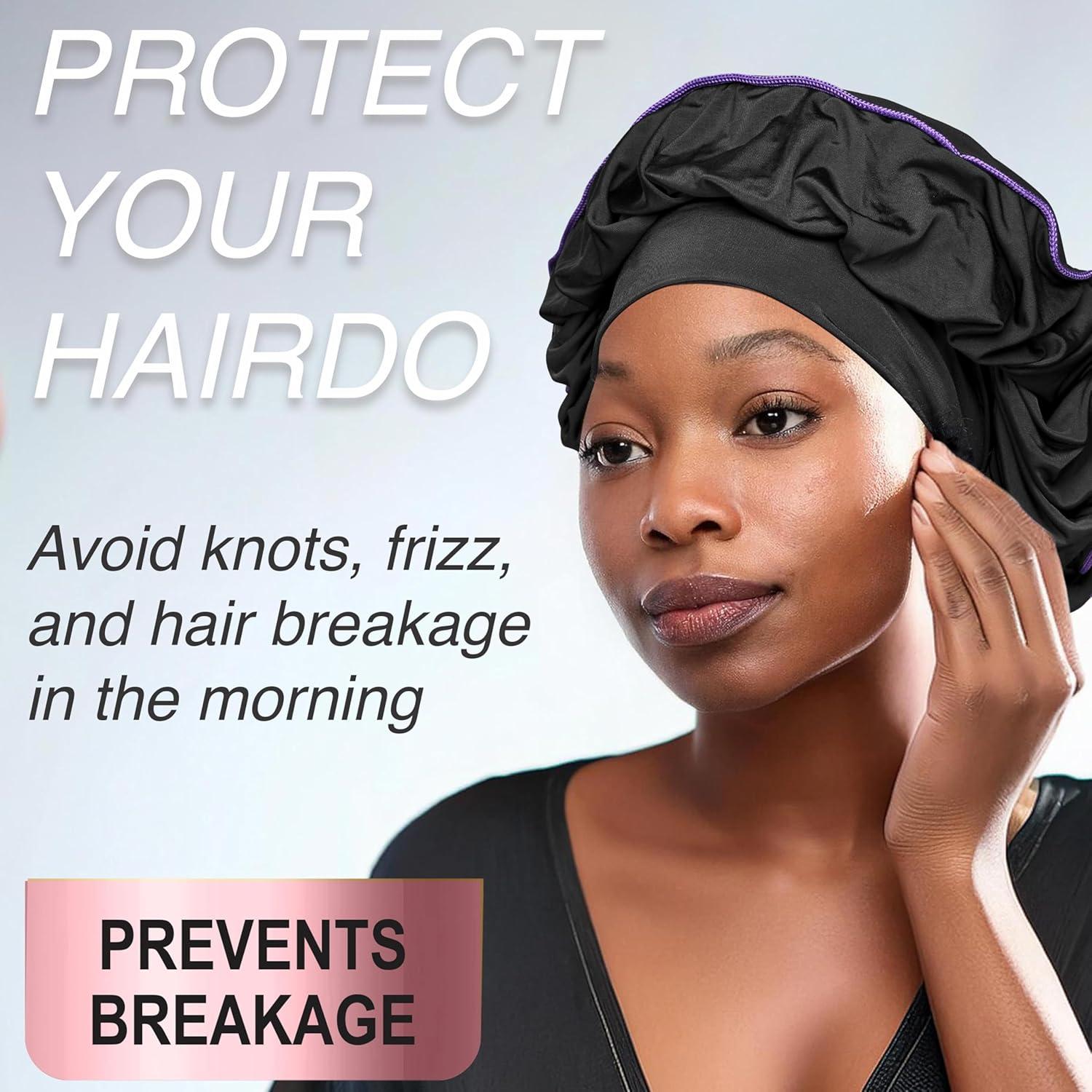 image:imageEdge CAPP Double Lined Ribbed Sleeping Cap wExtra Wide Band Black