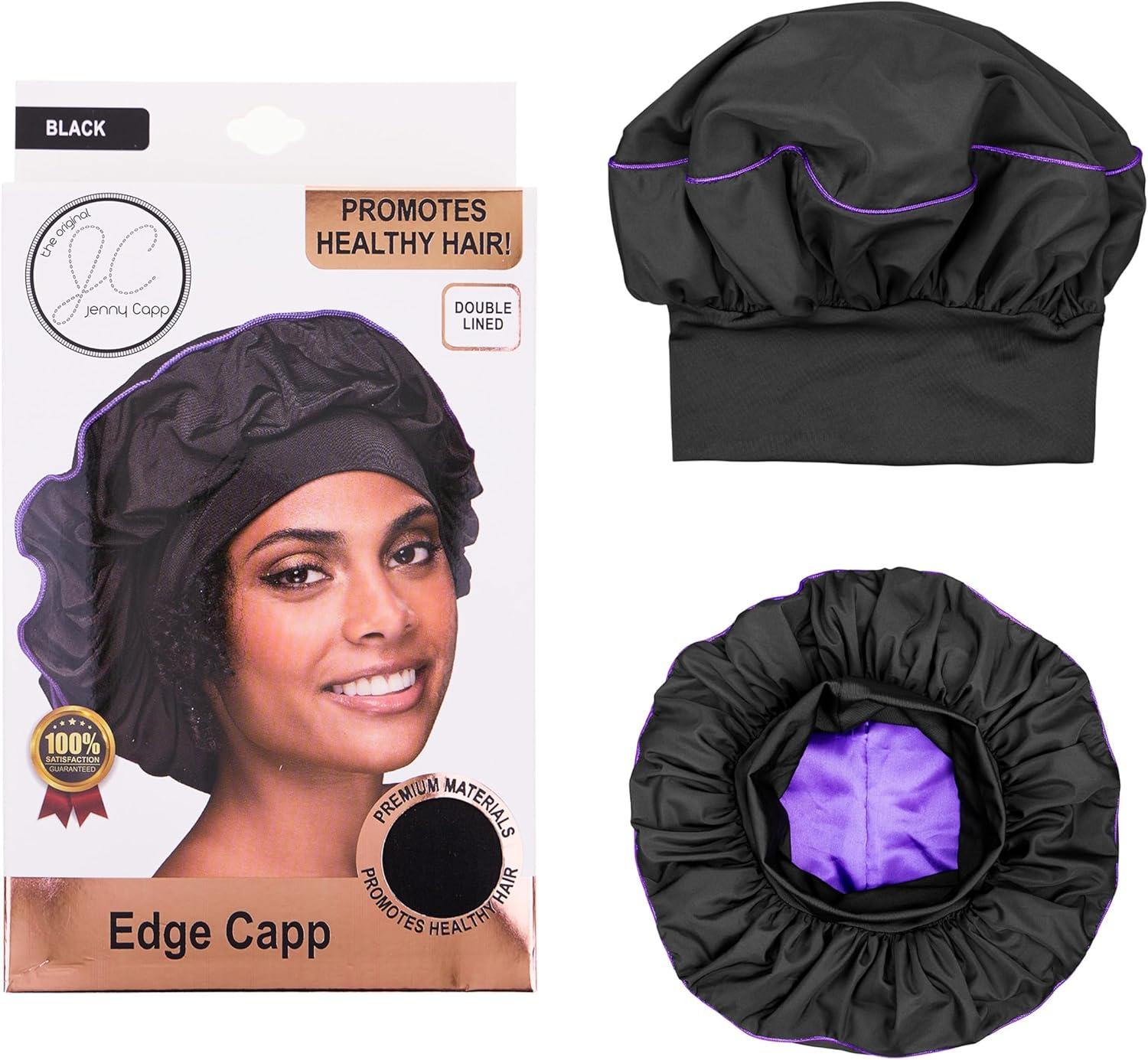 image:imageEdge CAPP Double Lined Ribbed Sleeping Cap wExtra Wide Band Black