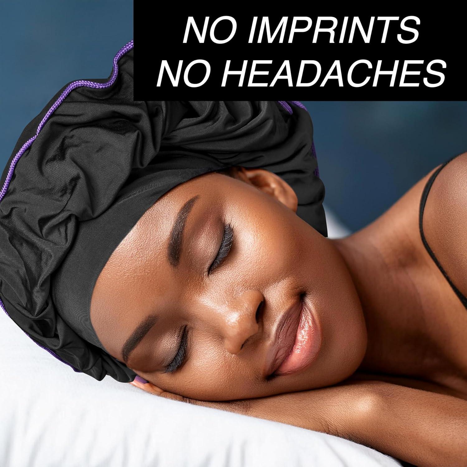 image:imageEdge CAPP Double Lined Ribbed Sleeping Cap wExtra Wide Band Black