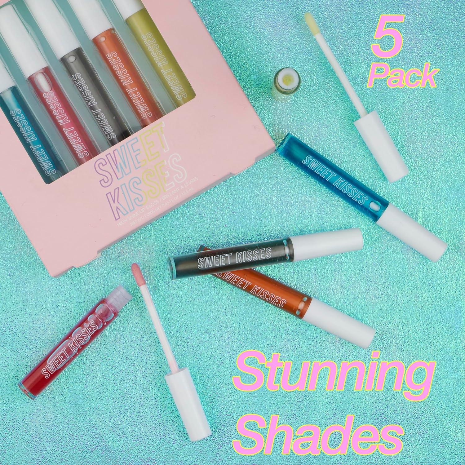 image:imageExpressions Sweet Kisses Lip Gloss Collection 5 Pack Assorted Tubes With Wand Aesthetic Makeup Lip Shine Set
