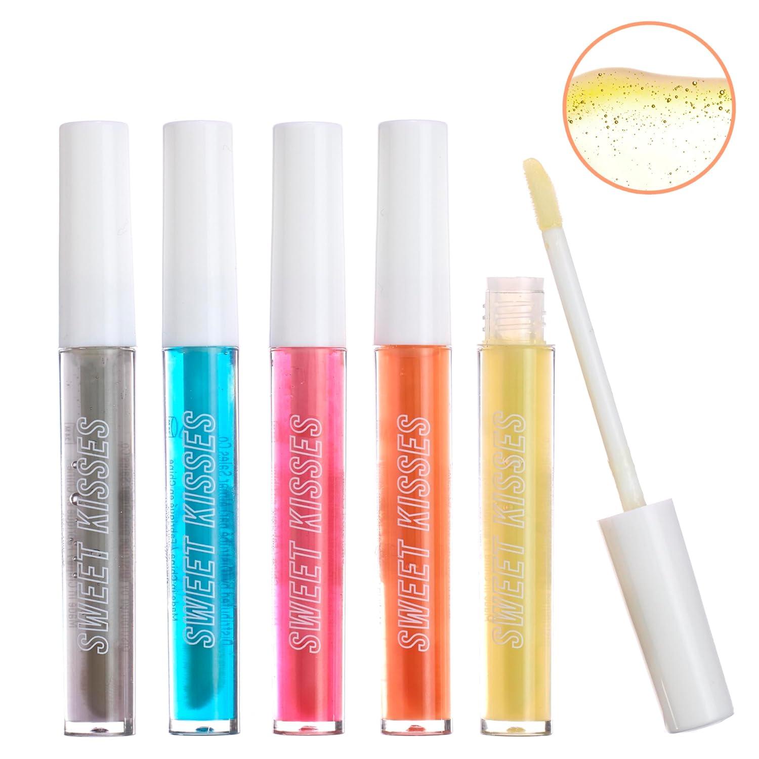 image:imageExpressions Sweet Kisses Lip Gloss Collection 5 Pack Assorted Tubes With Wand Aesthetic Makeup Lip Shine Set