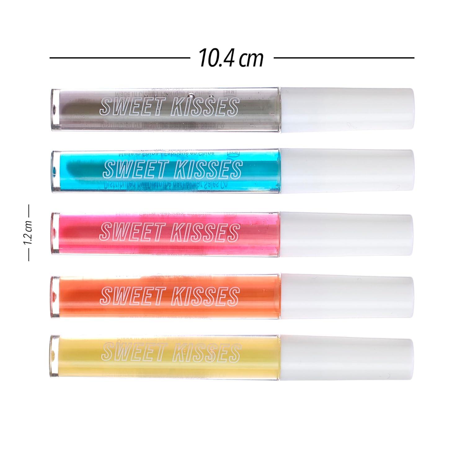 image:imageExpressions Sweet Kisses Lip Gloss Collection 5 Pack Assorted Tubes With Wand Aesthetic Makeup Lip Shine Set