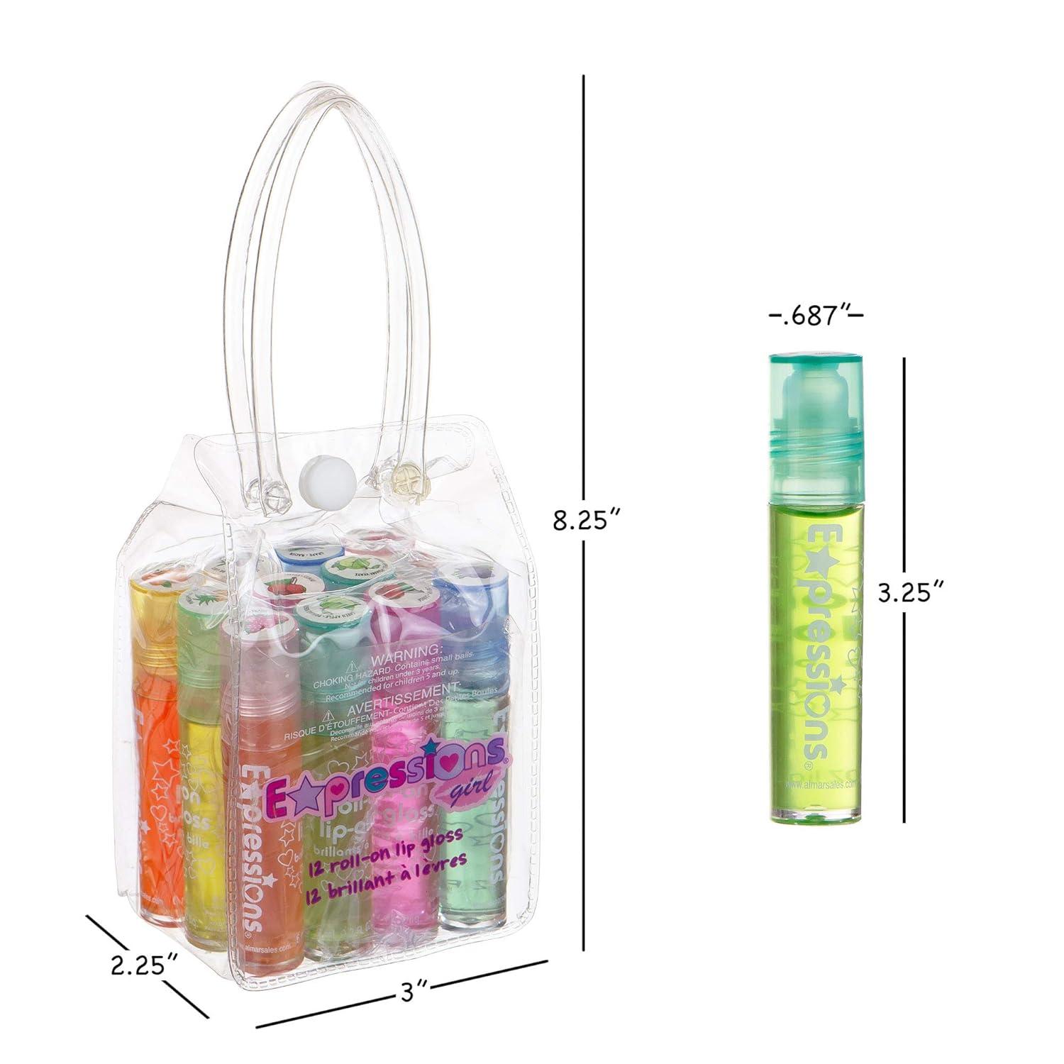 image:imageExpressions girl 12pc Roll On Lip Gloss Set with Carrying Case Glossy Lip Makeup for Kids and Teens Fruity Flavors Non Toxic Kid Friendly Party Gift Best Friends12 Pack Flavored Lip Gloss