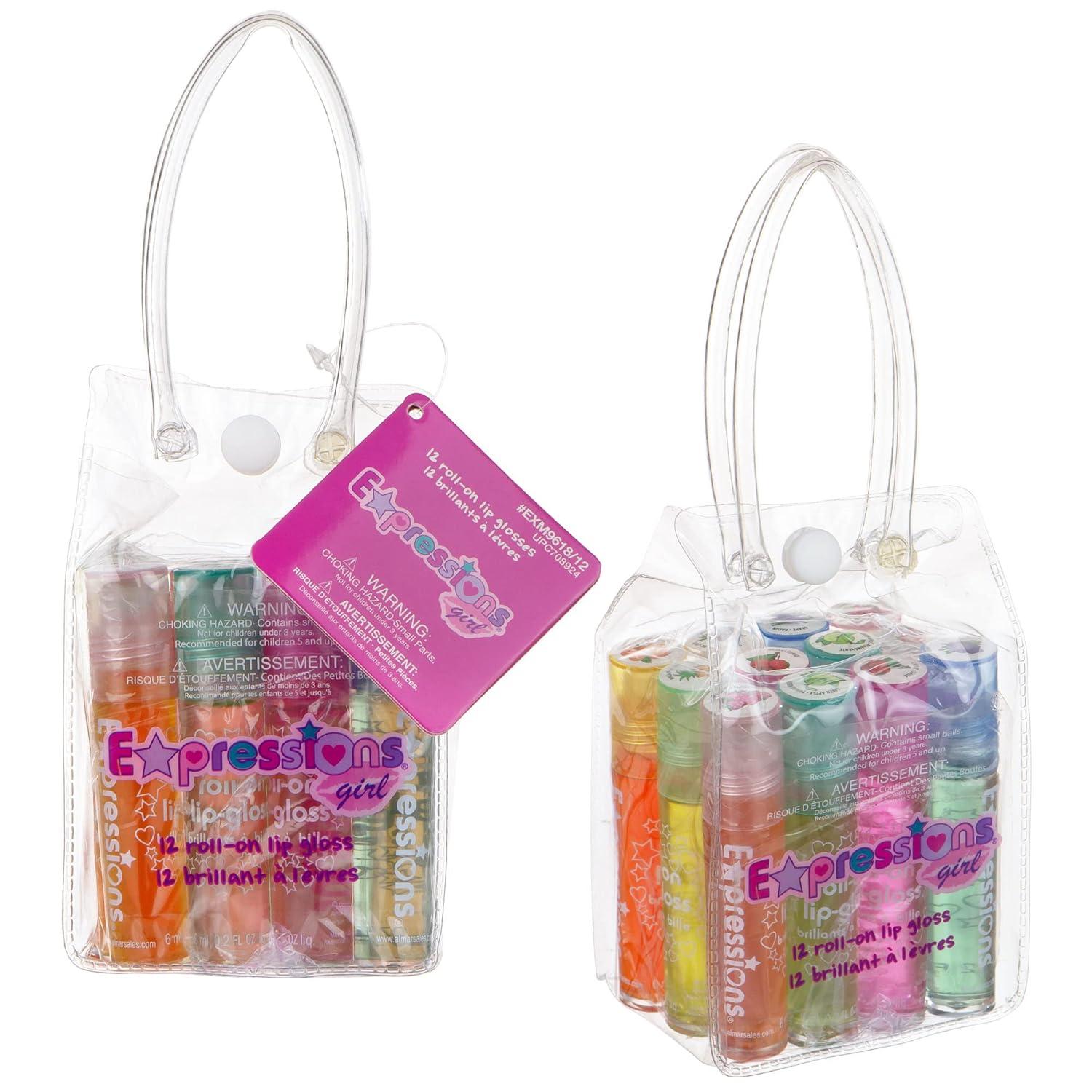 image:imageExpressions girl 12pc Roll On Lip Gloss Set with Carrying Case Glossy Lip Makeup for Kids and Teens Fruity Flavors Non Toxic Kid Friendly Party Gift Best Friends24 Pack Flavored Lip Gloss