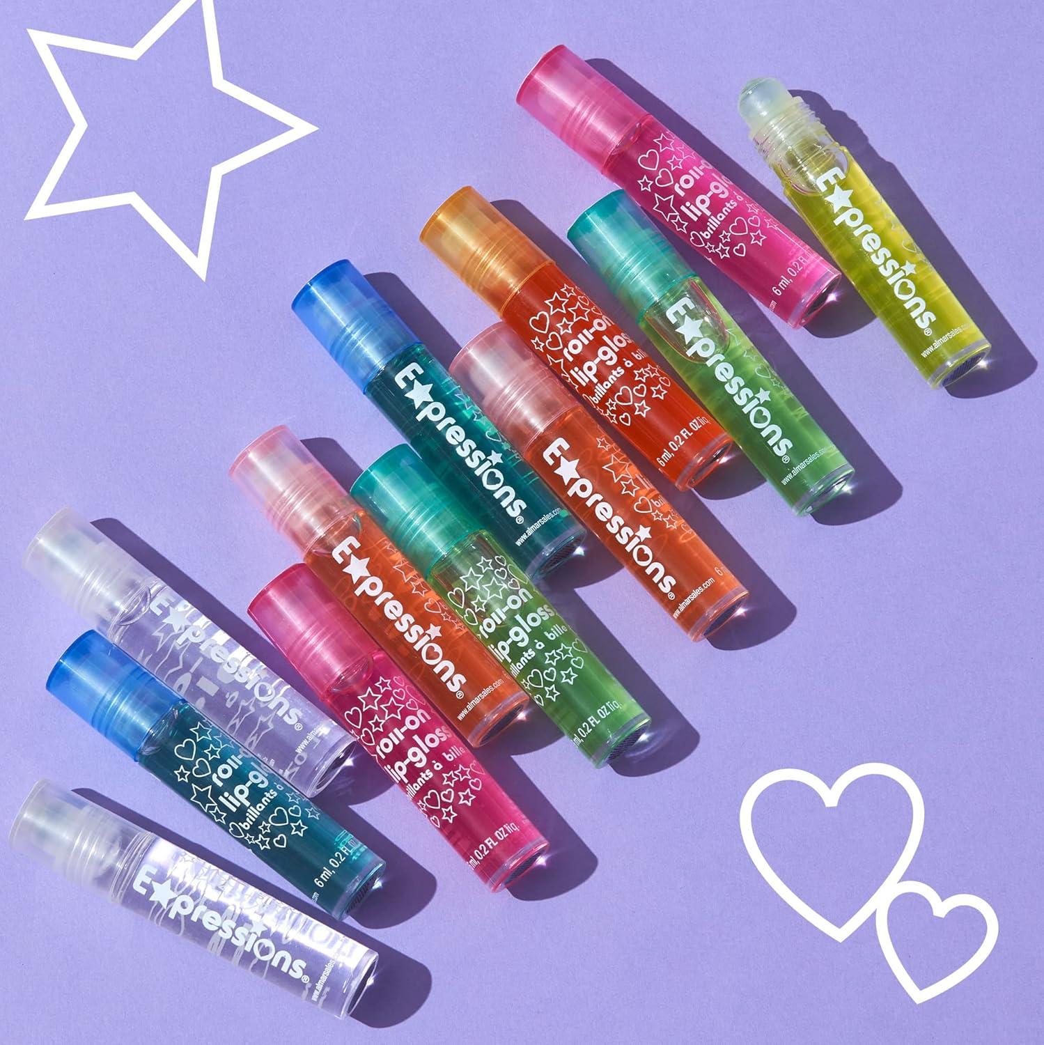 image:imageExpressions girl 12pc Roll On Lip Gloss Set with Carrying Case Glossy Lip Makeup for Kids and Teens Fruity Flavors Non Toxic Kid Friendly Party Gift Best Friends24 Pack Flavored Lip Gloss