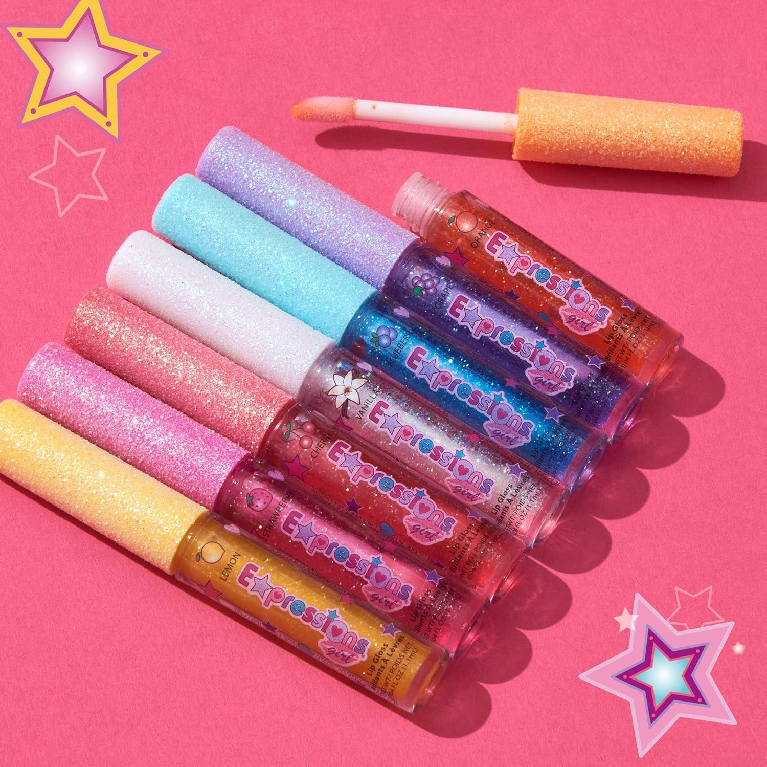 image:imageExpressions girl 14pc Fruity Flavored Lip Gloss Set Lip Gloss in Assorted Fruity Flavors Non Toxic Makeup for Kids amp Teens1 Fl Oz Pack of 1