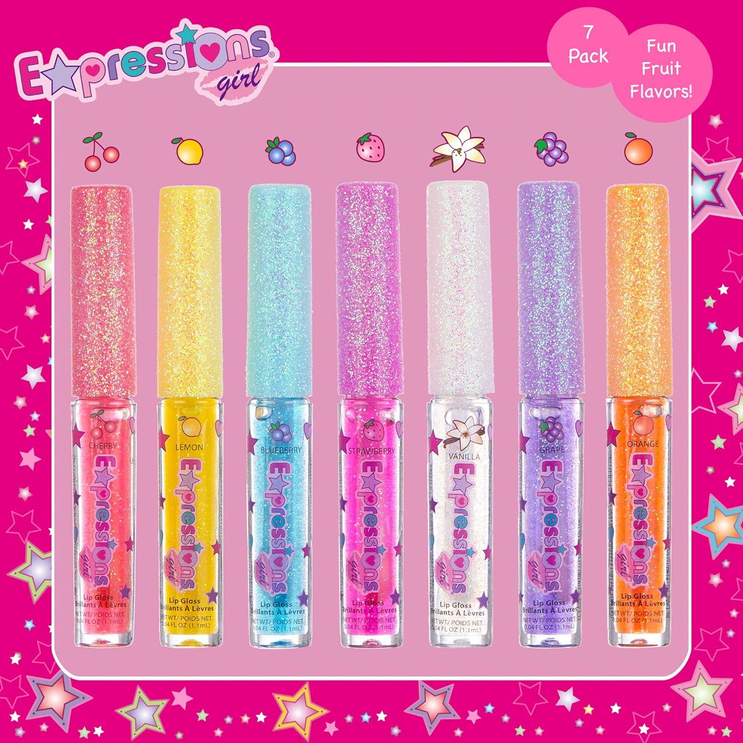image:imageExpressions girl 14pc Fruity Flavored Lip Gloss Set Lip Gloss in Assorted Fruity Flavors Non Toxic Makeup for Kids amp Teens1 Fl Oz Pack of 1