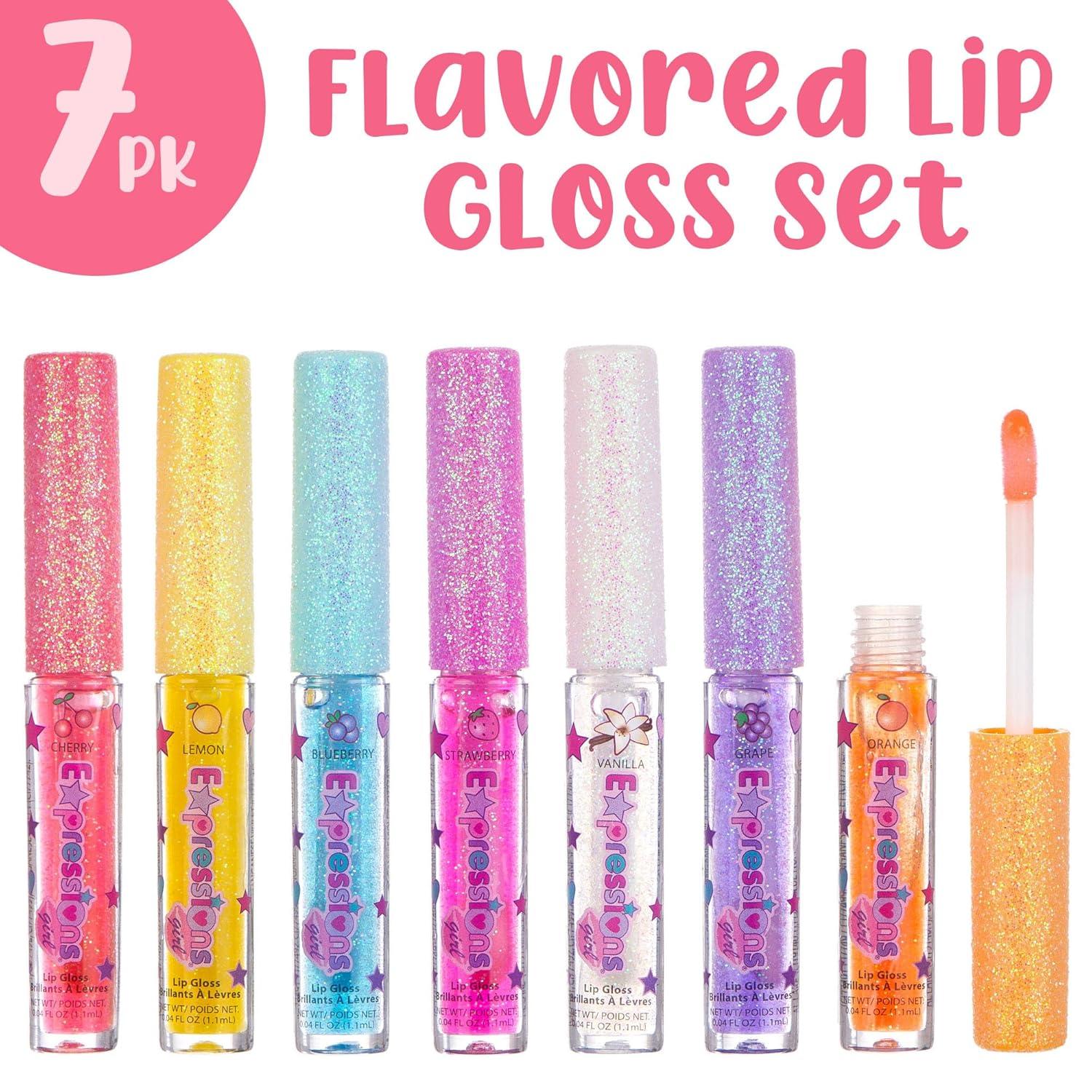 image:imageExpressions girl 14pc Fruity Flavored Lip Gloss Set Lip Gloss in Assorted Fruity Flavors Non Toxic Makeup for Kids amp Teens1 Fl Oz Pack of 1