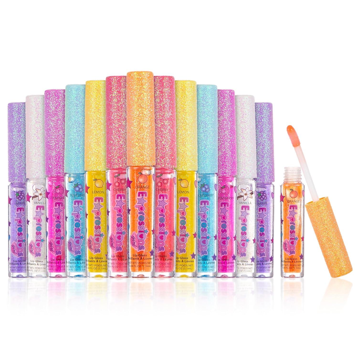 image:imageExpressions girl 14pc Fruity Flavored Lip Gloss Set Lip Gloss in Assorted Fruity Flavors Non Toxic Makeup for Kids amp Teens7 Fl Oz Pack of 2