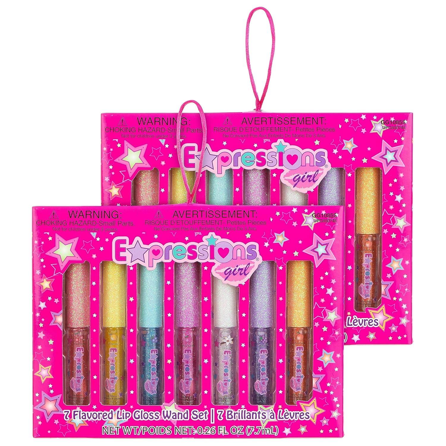 image:imageExpressions girl 14pc Fruity Flavored Lip Gloss Set Lip Gloss in Assorted Fruity Flavors Non Toxic Makeup for Kids amp Teens7 Fl Oz Pack of 2