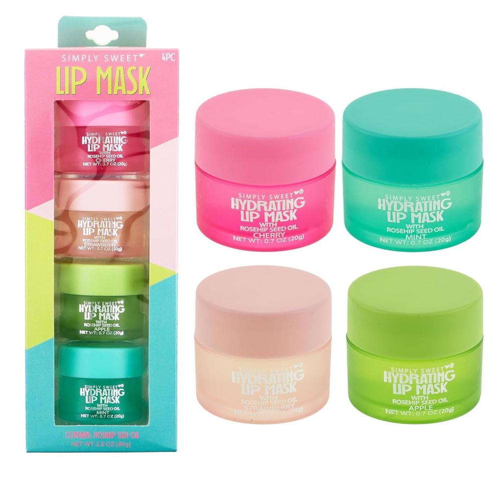 image:image4pc Lip Mask Collection Hydrating Lip Masks wRosehip Seed Oil Flavored Lip Care Set for Soft Smooth Lips