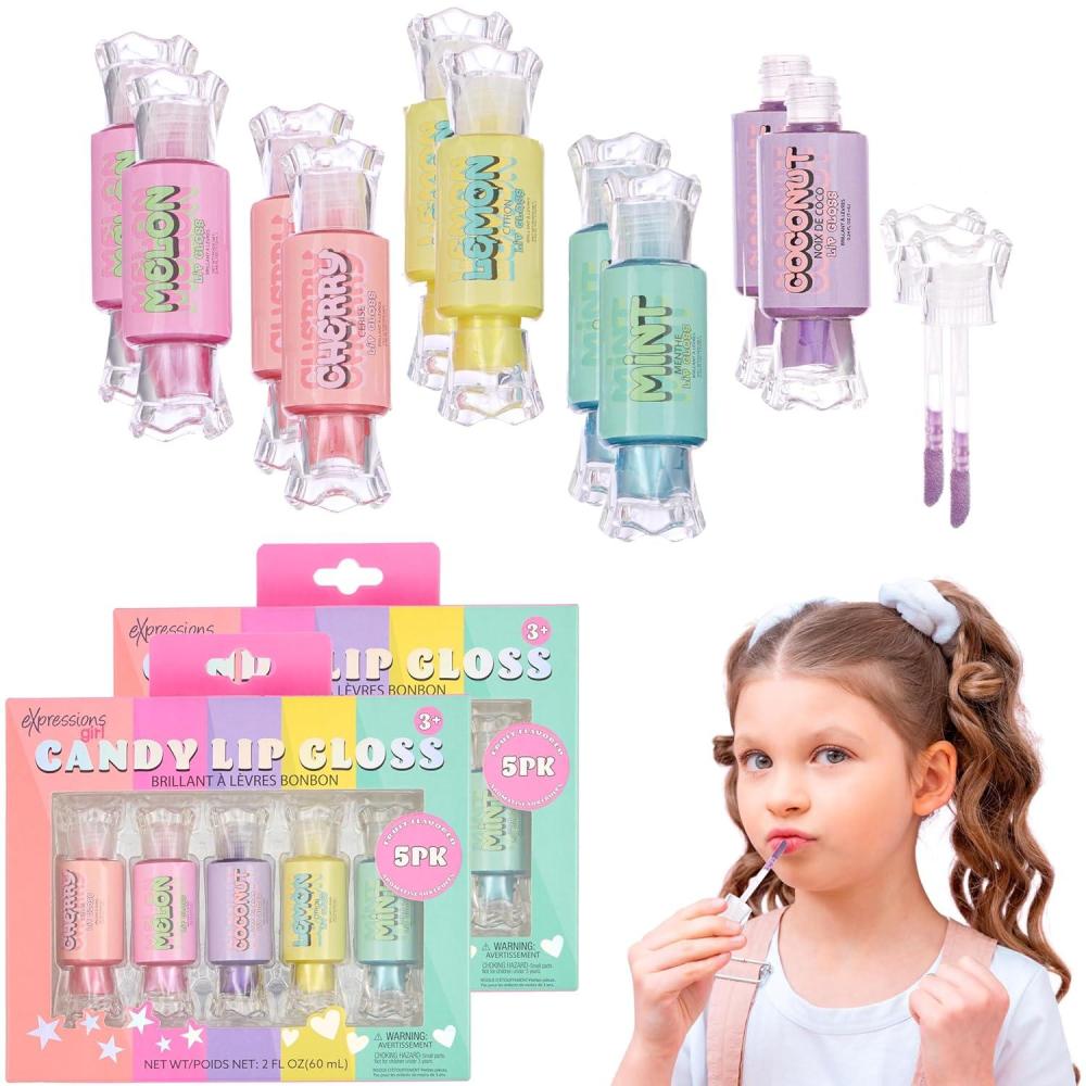 image:imageEXPRESSIONS 10pc Candy Lip Gloss Set Fruity Flavored Lip Gloss Tubes wPrecision Applicator Safe and NonToxic Gift Set For Girls