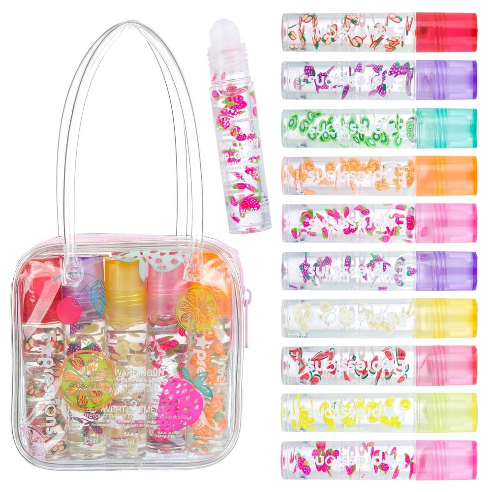 image:imageEXPRESSIONS 10pc Roll On Lip Gloss Set with Carrying Case 10Pack Glossy Lip Makeup Assorted Fruity Flavors Non Toxic Kid Friendly Party Gift Best Friends