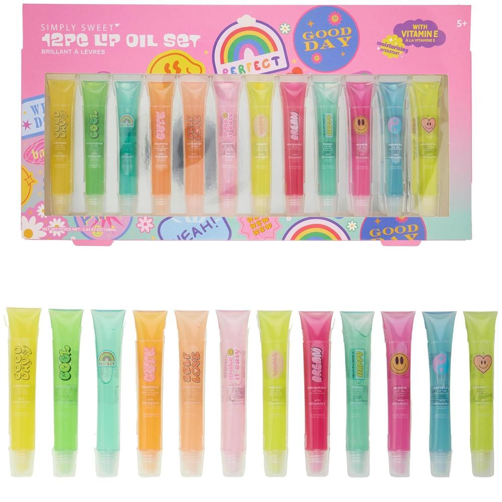 image:imageEXPRESSIONS 12pc Lip Oil Set Hydrating Lip Care with Vitamin E Fruit Flavored Lip Gloss For Girls Safe and NonToxic Lip Gloss Gift Set For Girls