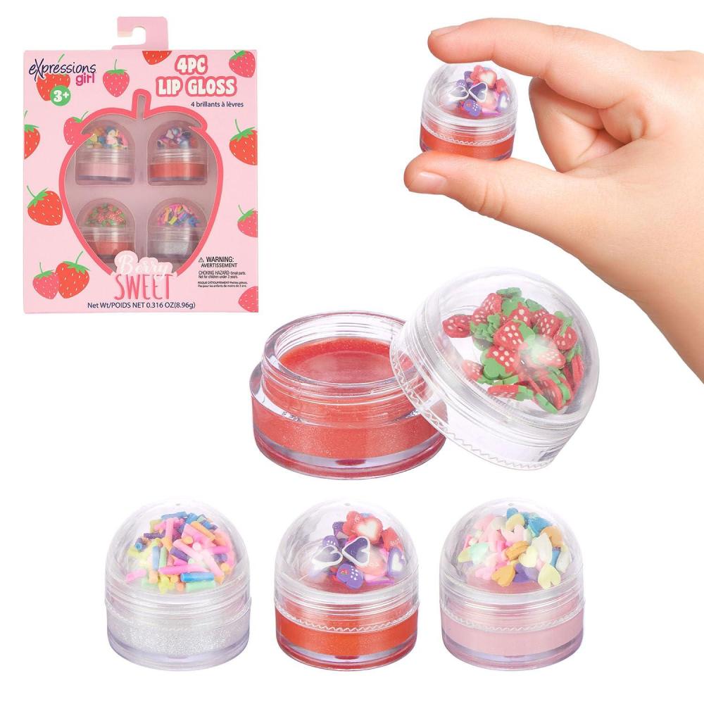 image:imageEXPRESSIONS 4pc Lip Gloss with Confetti Top Berry Sweet Fruity Flavored Lip Gloss For Girls Safe and NonToxic Confetti Lip Gloss Gift Set For Girls