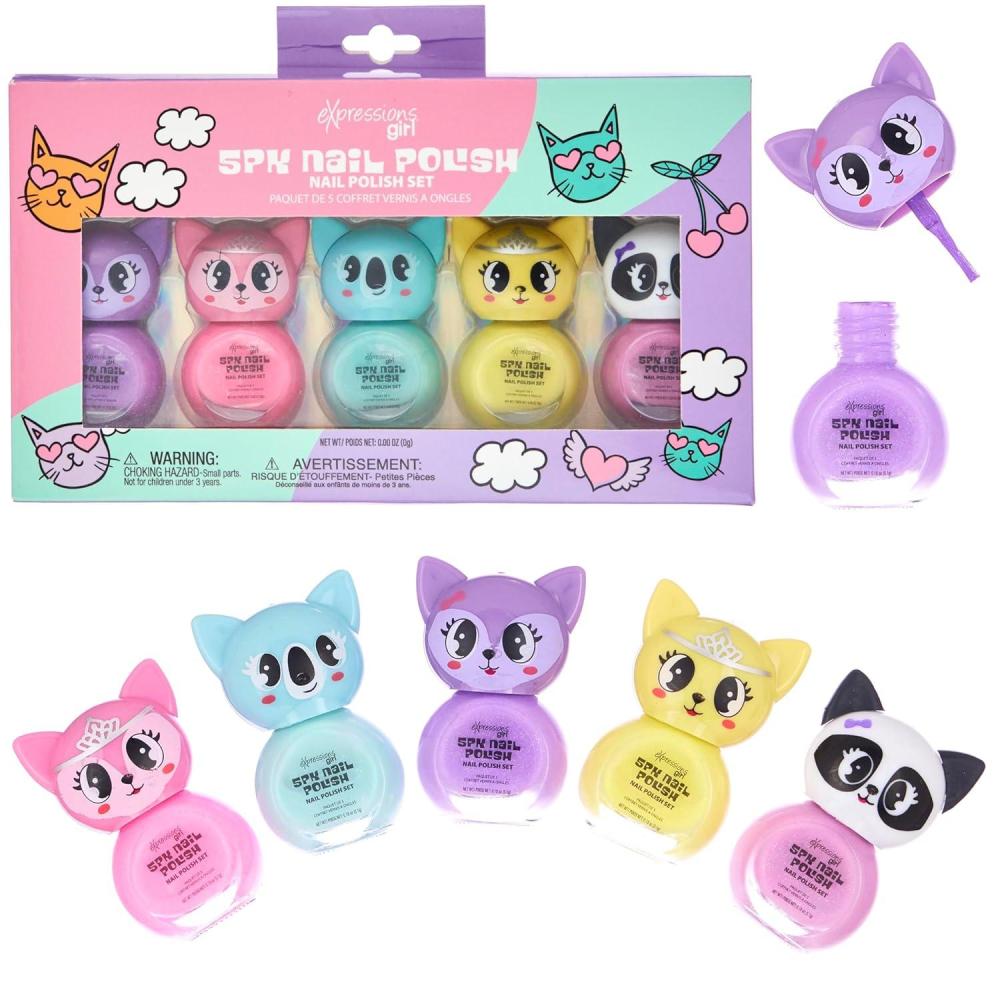 image:imageEXPRESSIONS 5pc Critter Character Nail Polish Set for Girls Water Based Colorful Novelty Nail Polishes Safe and Non Toxic Manicure Set amp Pedicure Kit