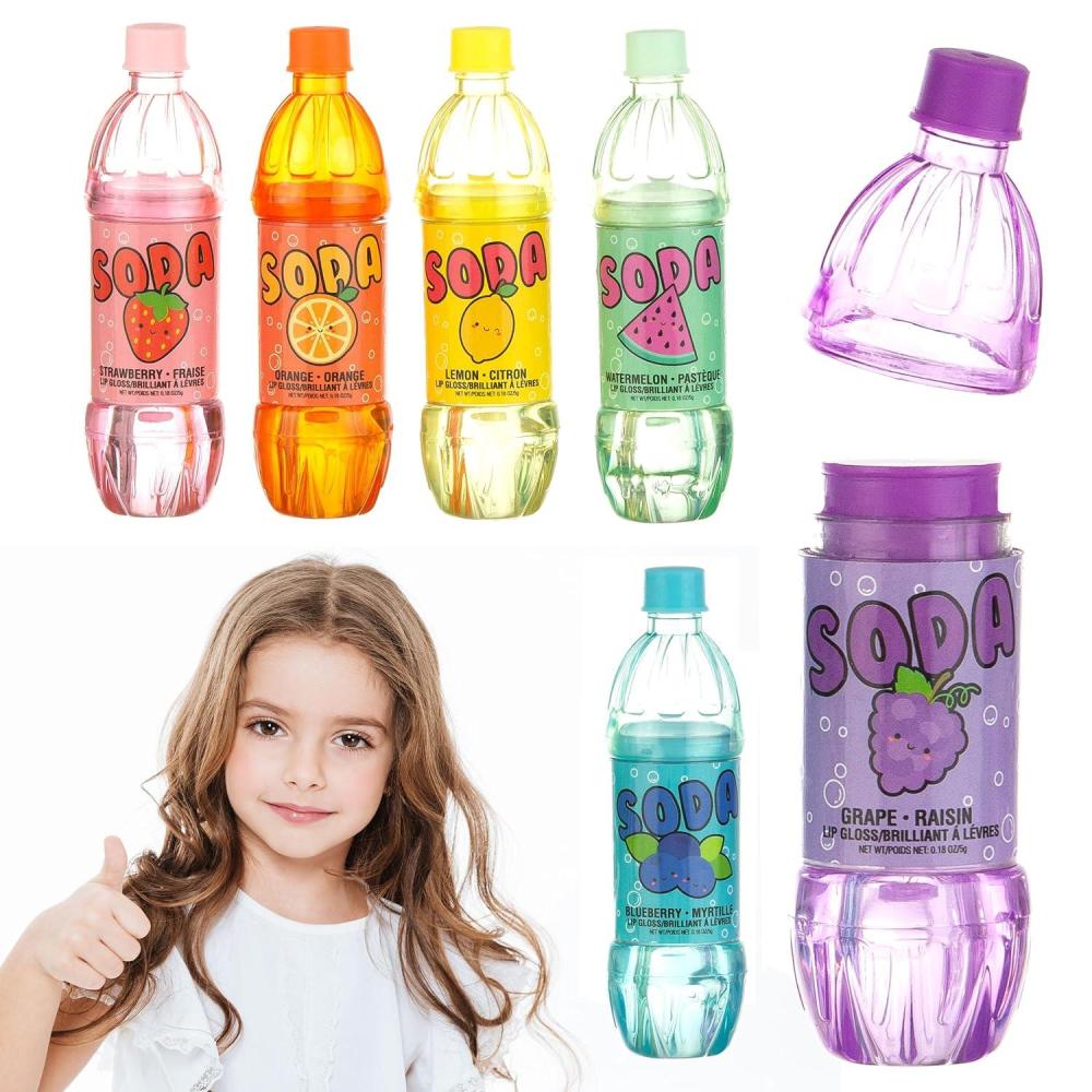 image:imageEXPRESSIONS 6pc Soda Pop Lip Gloss Collection Fruit Flavored NonToxic Soda Bottle Lip Gloss Set Teen Girls Party Favors