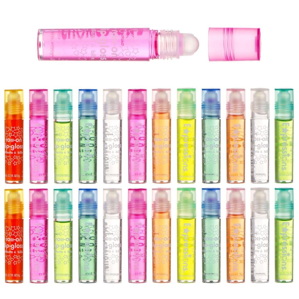 image:imageExpressions girl 12pc Roll On Lip Gloss Set with Carrying Case Glossy Lip Makeup for Kids and Teens Fruity Flavors Non Toxic Kid Friendly Party Gift Best Friends24 Pack Flavored Lip Gloss