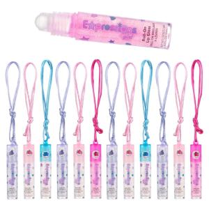 12pc Lip Gloss Necklace, Fruit Flavored Lip Gloss Set, Value Pack, Teen Girls Party Favors, Non Toxic Lip Gloss Necklaces For Girls