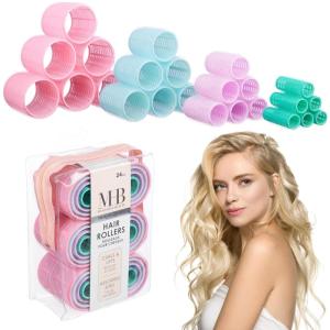 24pc Hair Rollers Collection – Bright Colored Classic Curls Lift Self Grip Curlers Women Assorted Sizes Styling Volume Set Tools(Pastel)