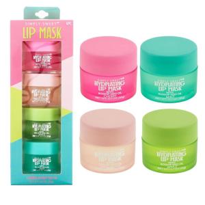 4pc Lip Mask Collection – Hydrating Lip Masks w/Rosehip Seed Oil | Flavored Lip Care Set for Soft, Smooth Lips