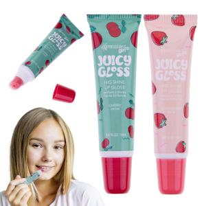 EXPRESSIONS 2pc Juicy Gloss Set – High Shine, Fruit Flavored Lip Gloss For Girls | Safe and Non-Toxic Lip Gloss Gift Set For Girls (Strawberry & Cherry)