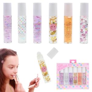 EXPRESSIONS 6pc Lip Gloss Set – High Shine Confetti Lip Gloss Tubes w/Rollerball Applicator Tips | Hydrating Roll On Lip Gloss, Safe and Non-Toxic Lip Gloss Gift Set For Girls (KEEP SMILING)