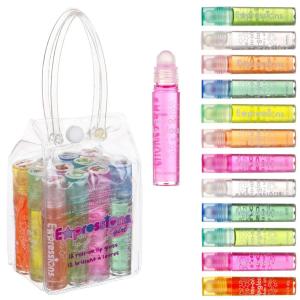 Expressions girl 12pc Roll On Lip Gloss Set with Carrying Case, Glossy Lip Make-up for Kids and Teens – Fruity Flavors, Non Toxic, Kid Friendly, Party Gift, Best Friends(12 Pack Flavored Lip Gloss)