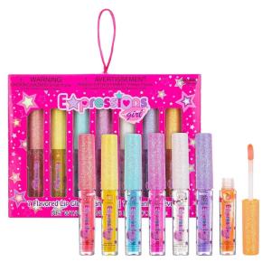 Expressions girl 14pc Fruity Flavored Lip Gloss Set – Lip Gloss in Assorted Fruity Flavors, Non Toxic Makeup for Kids & Teens(1 Fl Oz (Pack of 1))