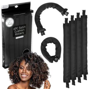 Jenny Capp 6pc Satin Cushion Hair Rollers 1″ Thick – Super Soft Accessories for Women, Promote Healthy Curls & Prevent Breakage for Natural Hair