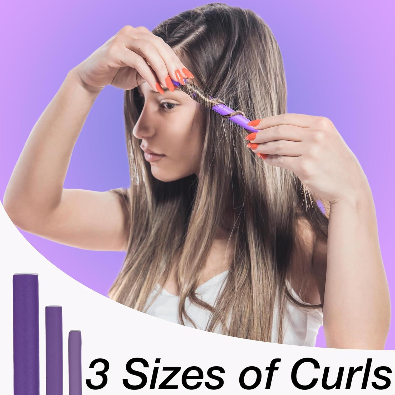 image:image18pc Flexible Curling Rods Lavender Hair Curlers for Women In Assorted Sizes Curly Hair Products For Spiral Curls amp Waves Classic Hair Roller Set Volumizing Heatless Curler Value PackLavender